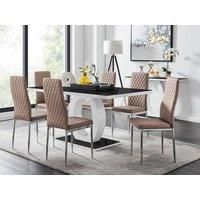 GIOVANI White Gloss Black Glass Dining Table & 6 Faux Leather Dining Chairs