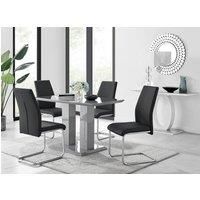 IMPERIA Grey High Gloss Dining Table And 4 Faux Leather and Chrome Dining Chairs