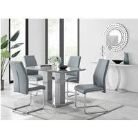 IMPERIA Grey High Gloss Dining Table And 4 Faux Leather and Chrome Dining Chairs