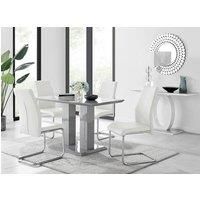 IMPERIA Grey High Gloss Dining Table And 4 Faux Leather and Chrome Dining Chairs