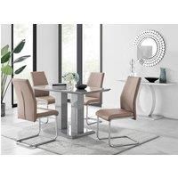IMPERIA Grey High Gloss Dining Table And 4 Faux Leather and Chrome Dining Chairs