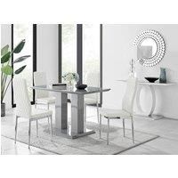 IMPERIA Grey High Gloss Dining Table And 4 Faux Leather and Chrome Dining Chairs