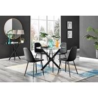 Furniture Box Novara Black Leg Round Glass Dining Table and 4 Black Corona Black Leg Chairs