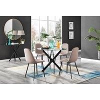 Novara 4 Seater Black Leg Round Glass Dining Table & 4 Corona Faux Leather Black Leg Chairs