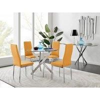 NOVARA Chrome Round Glass Dining Table and 4 Milan Faux Leather Dining Chairs