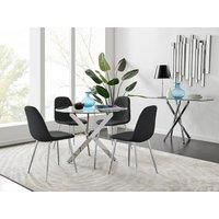 Novara Round Glass Top And Chrome Leg Table And 4 Faux Leather Corona Chairs Set