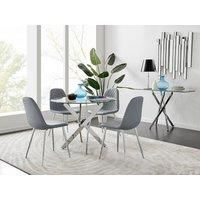 Novara Round Glass Top And Chrome Leg Table And 4 Faux Leather Corona Chairs Set
