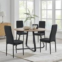 Furniture Box Santorini Brown Round Dining Table and 4 Black Milan Black Leg Chairs