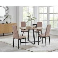 Furniture Box Santorini Brown Round Dining Table and 4 Cappuccino Milan Black Leg Chairs