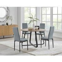 Furniture Box Santorini Brown Round Dining Table and 4 Grey Milan Black Leg Chairs