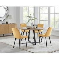 SANTORINI Round Brown Wood Effect Dining Table & 4 Pesaro Dining Chairs