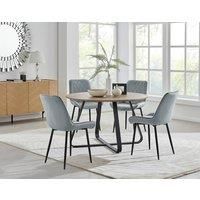 SANTORINI Round Brown Wood Effect Dining Table & 4 Pesaro Dining Chairs