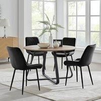 SANTORINI Round Brown Wood Effect Dining Table & 4 Pesaro Dining Chairs
