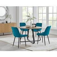 SANTORINI Round Brown Wood Effect Dining Table & 4 Pesaro Dining Chairs