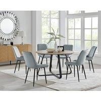 SANTORINI Round Brown Wood Effect Dining Table & 6 Pesaro Dining Chairs