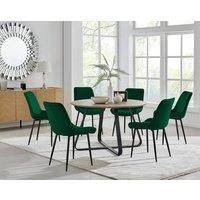 SANTORINI Round Brown Wood Effect Dining Table & 6 Pesaro Dining Chairs