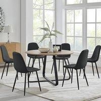 SANTORINI Round Brown Wood Effect Dining Table & 6 Pesaro Dining Chairs