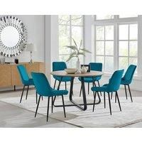 SANTORINI Round Brown Wood Effect Dining Table & 6 Pesaro Dining Chairs