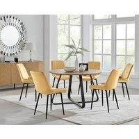 SANTORINI Round Brown Wood Effect Dining Table & 6 Pesaro Dining Chairs