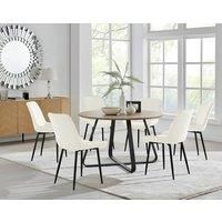 SANTORINI Round Brown Wood Effect Dining Table & 6 Pesaro Dining Chairs