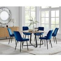 SANTORINI Round Brown Wood Effect Dining Table & 6 Pesaro Dining Chairs