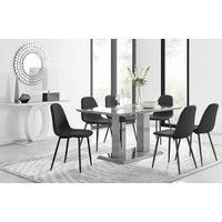 Imperia 6 Grey Dining Table and 6 Corona Black Leg Chairs - Black