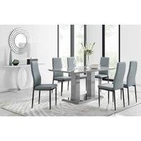 IMPERIA Grey High Gloss Dining Table And 6 Faux Leather and Chrome Dining Chairs