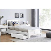 FurnitureboxUK Azure Modern White Solid Pine King Bed + Windsor Mattress + 2 Drawers