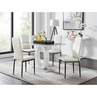 GIOVANI White High Gloss Grey Glass Dining Table & 4 Faux Leather Milan Chairs