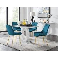 GIOVANI White Gloss Grey Glass Dining Table &4 Faux Leather Velvet Pesaro Chairs