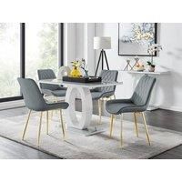 GIOVANI White Gloss Grey Glass Dining Table &4 Faux Leather Velvet Pesaro Chairs