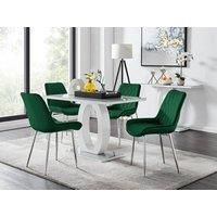 GIOVANI White Gloss Grey Glass Dining Table &4 Faux Leather Velvet Pesaro Chairs