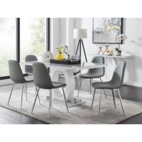 GIOVANI White High Gloss and Grey Glass Dining Table & 6 Faux Leather Chairs