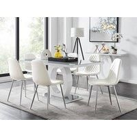 GIOVANI White High Gloss and Grey Glass Dining Table & 6 Faux Leather Chairs