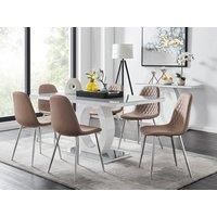 Giovani Grey Dining Table with Six Corona Silver Leg Chairs - Cappuccino
