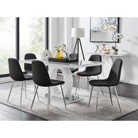 GIOVANI White High Gloss and Grey Glass Dining Table & 6 Faux Leather Chairs