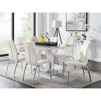 GIOVANI White High Gloss Grey Glass Table & 6 Faux Leather Velvet Isco Chairs