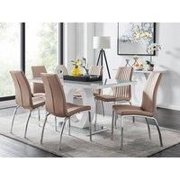 GIOVANI White High Gloss Grey Glass Table & 6 Faux Leather Velvet Isco Chairs
