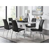 GIOVANI White High Gloss Grey Glass Table & 6 Faux Leather Velvet Isco Chairs