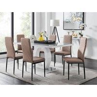 GIOVANI White High Gloss and Grey Glass Dining Table & 6 Faux Leather Chairs