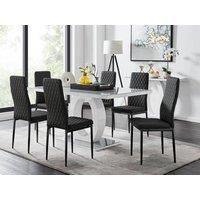GIOVANI White High Gloss and Grey Glass Dining Table & 6 Faux Leather Chairs