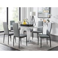 GIOVANI White High Gloss and Grey Glass Dining Table & 6 Faux Leather Chairs