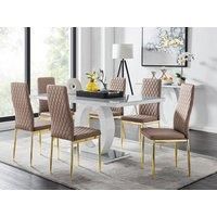 GIOVANI White High Gloss and Grey Glass Dining Table & 6 Faux Leather Chairs