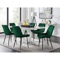 GIOVANI White High Gloss Grey Glass Table & 6 Faux Leather Velvet Pesaro Chairs