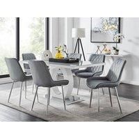 GIOVANI White High Gloss Grey Glass Table & 6 Faux Leather Velvet Pesaro Chairs