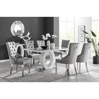 GIOVANI White Gloss Grey Glass Dining Table & 6 Knockerback Belgravia Chairs