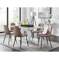 GIOVANI White High Gloss and Grey Glass Dining Table & 6 Faux Leather Chairs