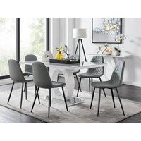 Giovani Grey Table with Six Corona Black Leg Chairs - Grey