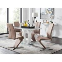 GIOVANI White High Gloss Grey Glass Dining Table & 4 Faux Leather Willow Chairs