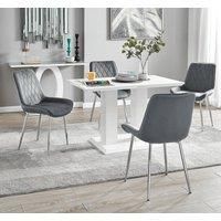 Imperia 4 Seater Modern White High Gloss Rectangular Dining Table And 4 Persaro Velvet Chairs